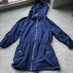Blue long rain coat